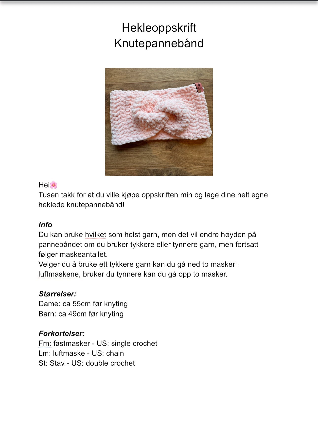 Oppskrift knutepannebånd